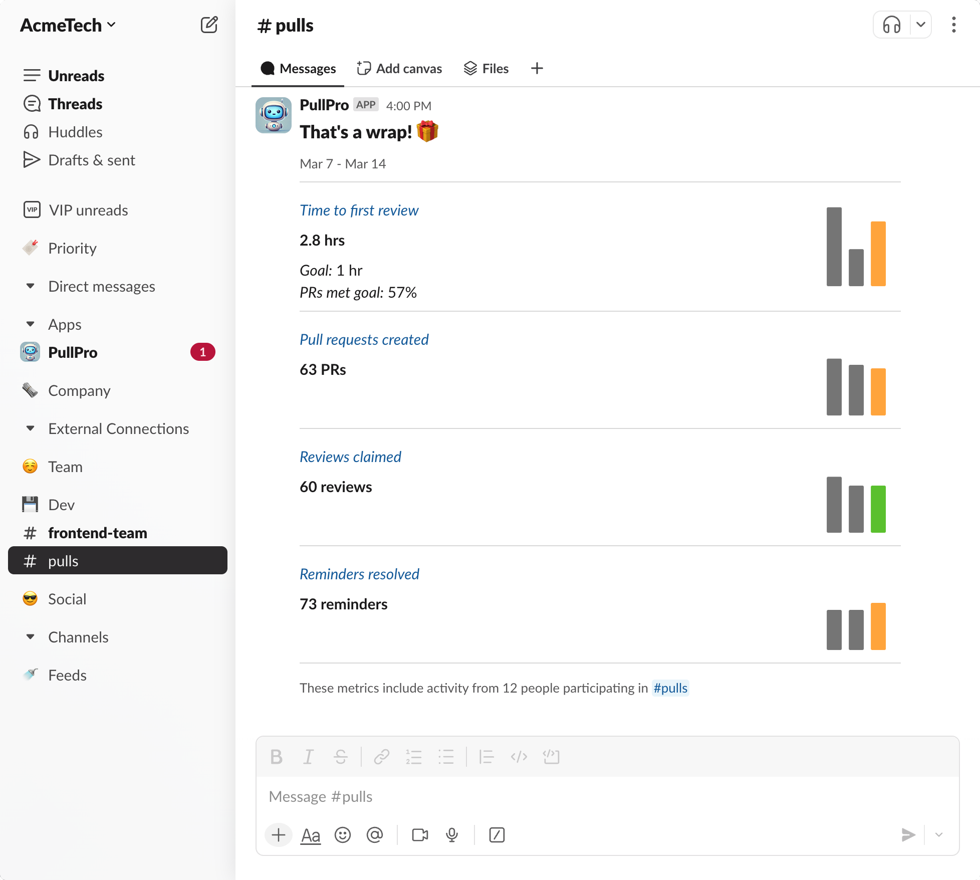 Screenshot of weekly team reports